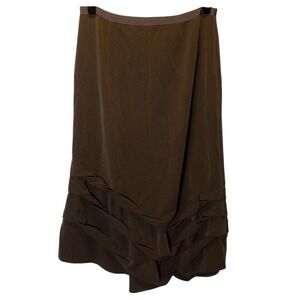 Neesh by D.A.R Women's Midi Skirt Size Medium Ruched Tiered Artsy Hem Brown